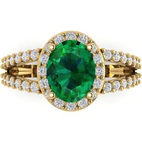 Clara Pucci 2.18ct Oval Cut Solitaire Halo split shank Green Emerald Designer Wedding Bridal art deco Anniversary Ring 14k Yellow Gold