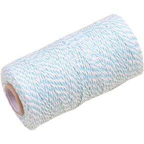 1 Roll 100M Long (1.5-2mm Wide) Cotton Twine String Cord Hand Made DIY Wrap Tied Rope for Christmas Party Bakers Glass Bottle Decor Craft Packaging Gift Box (Light Blue)