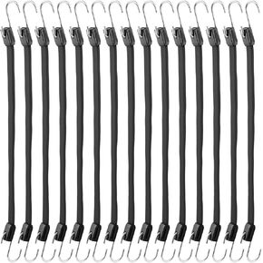 HOZEON 15 Pack 20 Inches Rubber Tarp Straps, Black Rubber Tie Down Straps with Hooks, Rubber Bungee Cords for Outdoor, Tarp Covers, Canvas Canopies, Motorcycle, and Cargo