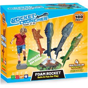 Toys Rocket Launcher for Kids - Launch up to 100 Ft, 8 Multi-Color Foam Rockets & Adjustable Launch Stand, Kids Outdoor Toys, Birthday Toys for Kids Boys Girls Age 3+ Years Old