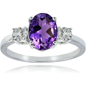 Ice Gems Sterling Silver African Amethyst and Oval Ring