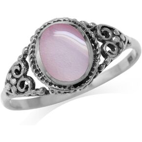 Silvershake 8x6mm Oval Shape Inlay 925 Sterling Silver Filigree Victorian Style Ring