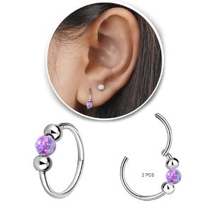 2 Pcs 10mm Small Cartilage Hoop Earrings for Women Men, 18G Opal Silver Earrings Hypoallergenic 316L Surgical Steel Huggie Hoop Earrings for Helix,Tragus,Conch,Rook,Earlobe Piercing Jewelry Nose Ring
