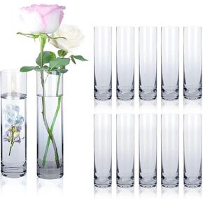 Glass Vases for Centerpieces Clear Vase, Set of 12 Glass Cylinder Vase,Handmade Slim Flower Vases Wedding Table Decor for Single Rose Vases Bulk, Home Aesthetic Desk Decor, Party Decorations,1.9"*7.8"