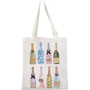 WCGXKO Funny Champagne Lover Gift Home Champagne Bar Merch Champagne Themed Flour Sack Tote Bag Shopping Bag (Champagne moet Tote)