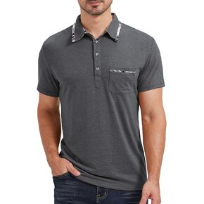 Surenow Men's Casual Shirt Button Short Sleeve T-Shirt Cotton Casual Contrasting Colors Golf Polo Shirts with Pocket
