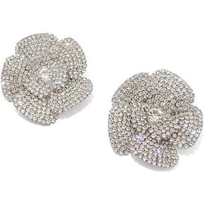 Dainty Crystal Flower Statement Stud Earrings Cubic Zirconia Floral Dangle Drop Earring Exquisite Wedding Jewelry Gifts for Women Girls Bridal