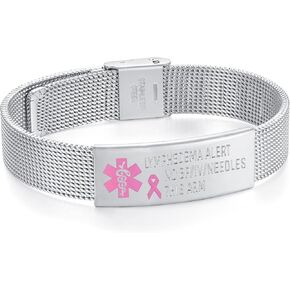 Lymphedema Alert bracelet Adjustable Stainless Steel no bp no needles bracelet for women Emergency breast cancer medical bracelets(slideable)