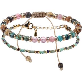 Bracelets for Women, 2 PACK Colored Boho Beaded Bracelets, Adjustable Bracelet Unique Birthday Gifts for Women Best Friends Mom Coworkers