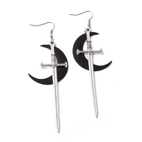 Sacina Gothic Sword Earrings, Sword Earrings Dangle, Goth Earrings Gift for Women, Christmas Gift for Women (Moon Sword)