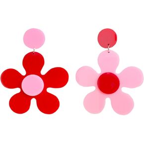 ONLYJUMP Vintage 60s 70s Flower Earrings Colorful Floral Earrings Big Acrylic Daisy Flower Dangle Earring for Women Lily Petals Hawaii Plant Earrings Statement Fashion Jewelry