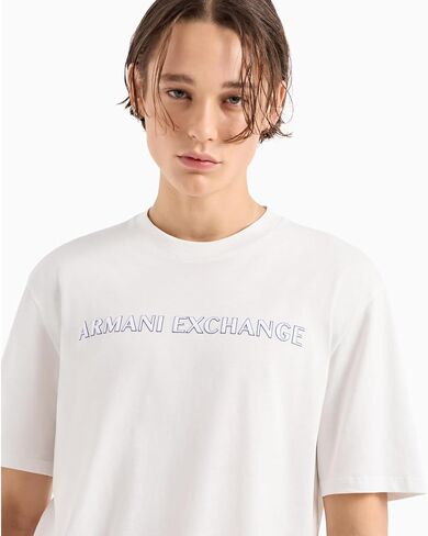 Armani Exchange Men's Textured Logo Regular Fit Cotton Jersey Tee in Kuwait