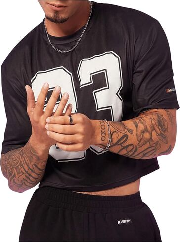 GORGLITTER Men's Number Print Short Sleeve Crop Tops Crewneck T Shirts Streetwear in Saudi Arabia