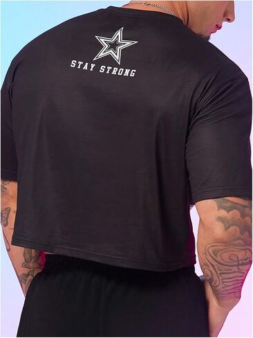 GORGLITTER Men's Number Print Short Sleeve Crop Tops Crewneck T Shirts Streetwear in Saudi Arabia