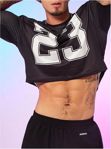 GORGLITTER Men's Number Print Short Sleeve Crop Tops Crewneck T Shirts Streetwear in Saudi Arabia