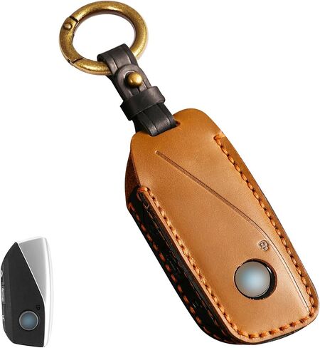 Retro Style Leather Key Fob Cover, Compatible with BMW 2023/24/25 New 5 7 Series X1 X5 X6 X7 XM 740i 760i IX IX3 I5 I7, No Screw Design Smart Key Holder Protector(Brown) in Saudi Arabia