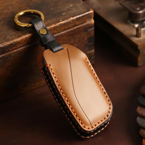 Retro Style Leather Key Fob Cover, Compatible with BMW 2023/24/25 New 5 7 Series X1 X5 X6 X7 XM 740i 760i IX IX3 I5 I7, No Screw Design Smart Key Holder Protector(Brown) in Saudi Arabia