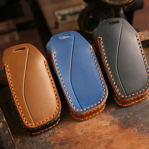 Retro Style Leather Key Fob Cover, Compatible with BMW 2023/24/25 New 5 7 Series X1 X5 X6 X7 XM 740i 760i IX IX3 I5 I7, No Screw Design Smart Key Holder Protector(Brown) in Saudi Arabia