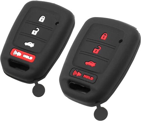 Silicone Key Fob Cover Fit for Honda Accord Civic Crosstour CR-V HR-V Fit Straight 4 BTS Key Fob | Car Accessories | Remote Key Protection Case - Black & Black/Red, Not Fit Smart Key Fob in Saudi Arabia