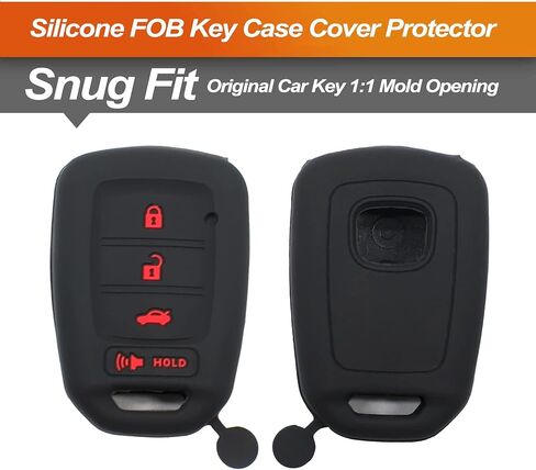 Silicone Key Fob Cover Fit for Honda Accord Civic Crosstour CR-V HR-V Fit Straight 4 BTS Key Fob | Car Accessories | Remote Key Protection Case - Black & Black/Red, Not Fit Smart Key Fob in Saudi Arabia