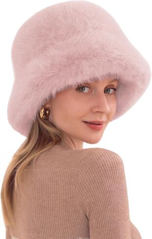 JUMISEE Fuzzy Faux Fur Bucket Hats for Women Girls Furry Russian Style Winter Fisherman Cap Warm Ski Snow Hat in Kuwait