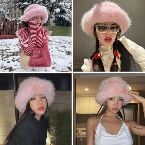JUMISEE Fuzzy Faux Fur Bucket Hats for Women Girls Furry Russian Style Winter Fisherman Cap Warm Ski Snow Hat in Kuwait