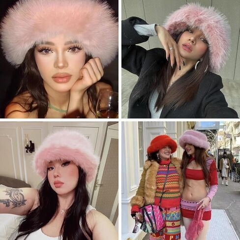 JUMISEE Fuzzy Faux Fur Bucket Hats for Women Girls Furry Russian Style Winter Fisherman Cap Warm Ski Snow Hat in Kuwait