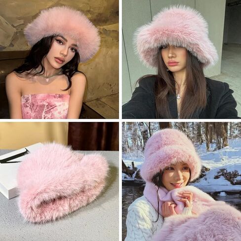 JUMISEE Fuzzy Faux Fur Bucket Hats for Women Girls Furry Russian Style Winter Fisherman Cap Warm Ski Snow Hat in Kuwait