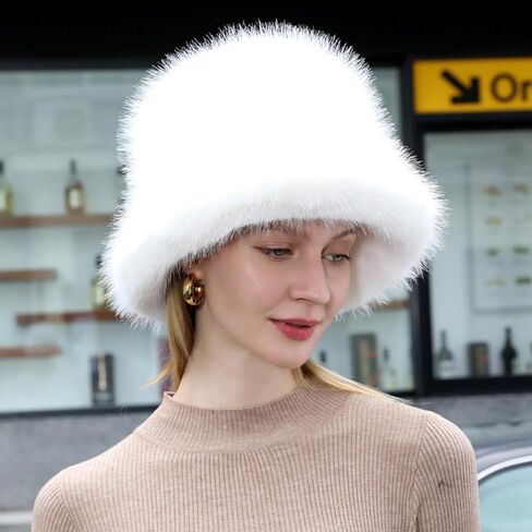JUMISEE Fuzzy Faux Fur Bucket Hats for Women Girls Furry Russian Style Winter Fisherman Cap Warm Ski Snow Hat in Kuwait