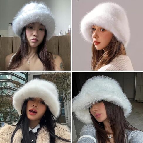 JUMISEE Fuzzy Faux Fur Bucket Hats for Women Girls Furry Russian Style Winter Fisherman Cap Warm Ski Snow Hat in Kuwait