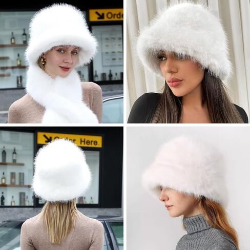 JUMISEE Fuzzy Faux Fur Bucket Hats for Women Girls Furry Russian Style Winter Fisherman Cap Warm Ski Snow Hat in Kuwait