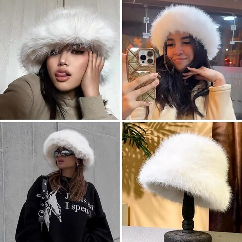 JUMISEE Fuzzy Faux Fur Bucket Hats for Women Girls Furry Russian Style Winter Fisherman Cap Warm Ski Snow Hat in Kuwait