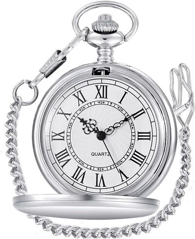 Smooth Pocket Watch Alloy Steel Quartz Roman Numerals with 37cm Chain for Father's Day Xmas Best Gifts in Saudi Arabia