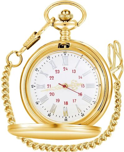 Smooth Pocket Watch Alloy Steel Quartz Roman Numerals with 37cm Chain for Father's Day Xmas Best Gifts in Saudi Arabia