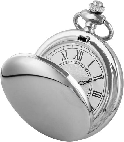 Smooth Pocket Watch Alloy Steel Quartz Roman Numerals with 37cm Chain for Father's Day Xmas Best Gifts in Saudi Arabia