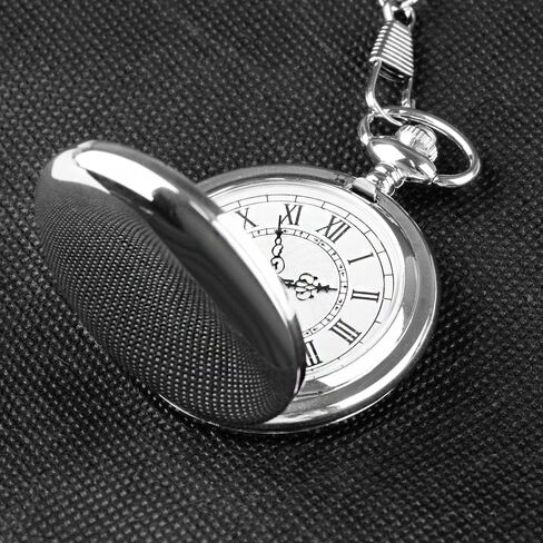 Smooth Pocket Watch Alloy Steel Quartz Roman Numerals with 37cm Chain for Father's Day Xmas Best Gifts in Saudi Arabia
