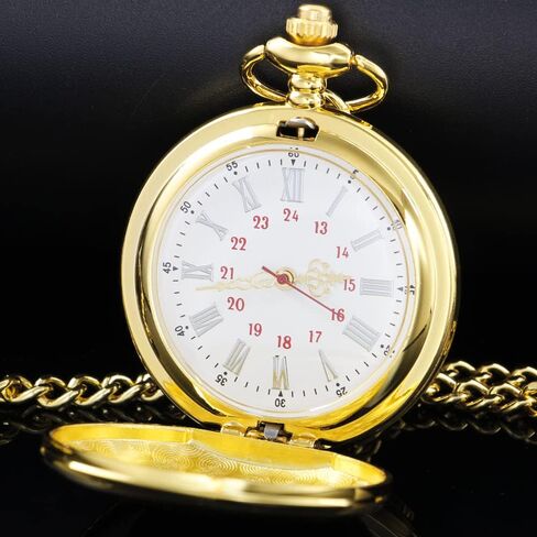 Smooth Pocket Watch Alloy Steel Quartz Roman Numerals with 37cm Chain for Father's Day Xmas Best Gifts in Saudi Arabia
