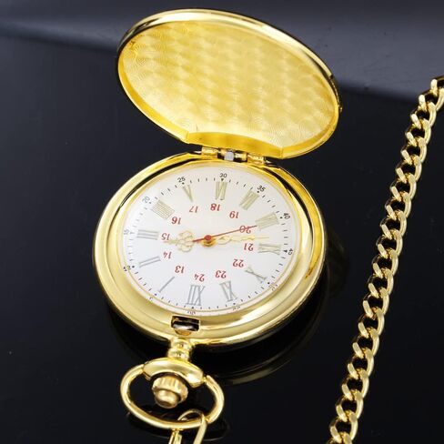 Smooth Pocket Watch Alloy Steel Quartz Roman Numerals with 37cm Chain for Father's Day Xmas Best Gifts in Saudi Arabia