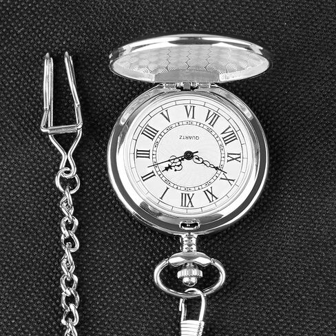 Smooth Pocket Watch Alloy Steel Quartz Roman Numerals with 37cm Chain for Father's Day Xmas Best Gifts in Saudi Arabia