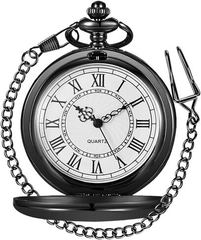 Smooth Pocket Watch Alloy Steel Quartz Roman Numerals with 37cm Chain for Father's Day Xmas Best Gifts in Saudi Arabia