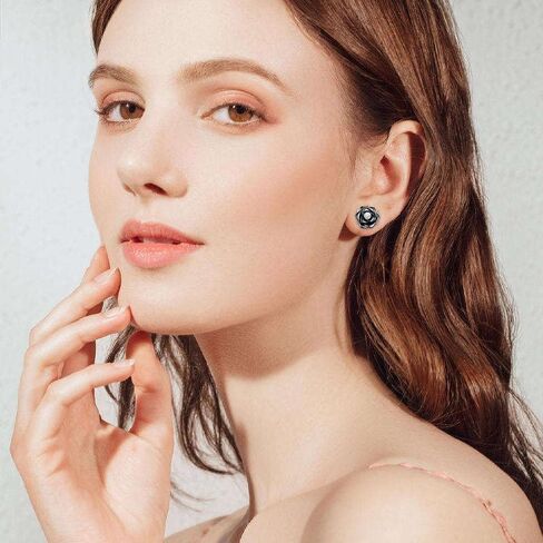 أقراط روز للنساء، الحد الأدنى من أقراط زهرة الورد الأسود أقراط مريحة لا تسبب الحساسية للنساء هدايا مجوهرات in Kuwait