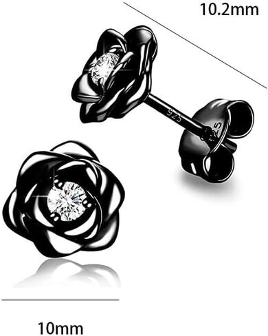 أقراط روز للنساء، الحد الأدنى من أقراط زهرة الورد الأسود أقراط مريحة لا تسبب الحساسية للنساء هدايا مجوهرات in Kuwait