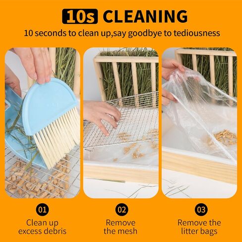 3 in 1 Rabbit Hay Feeder with Litter Box,Wooden Hay Feeder with 2 Bowls & Litter Box for Guinea Pig Chinchilla Bunny Other Small Animals,Large Capacity & Preventing Waste in Kuwait