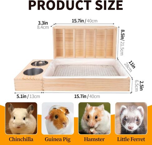 3 in 1 Rabbit Hay Feeder with Litter Box,Wooden Hay Feeder with 2 Bowls & Litter Box for Guinea Pig Chinchilla Bunny Other Small Animals,Large Capacity & Preventing Waste in Kuwait