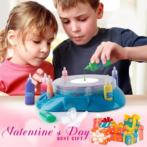 Spin Art Machine Variable Speed, Battery Operated Spinner - Paint Spinner with Splatter Guard, Washable Paint, Spin Art Kit, Art Design Card, Stem Toys, Arts and Crafts in Kuwait
