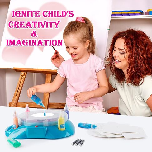 Spin Art Machine Variable Speed, Battery Operated Spinner - Paint Spinner with Splatter Guard, Washable Paint, Spin Art Kit, Art Design Card, Stem Toys, Arts and Crafts in Kuwait