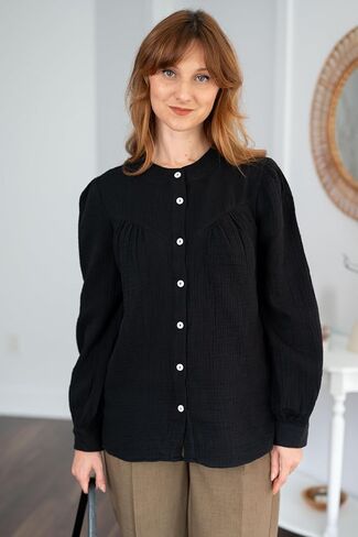 Women Button Down Shirts Long Sleeve Cotton Blouses Dressy Casual Button Up Shirt Tops Work Blouses Fall Fashion in Saudi Arabia