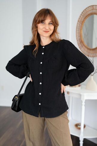 Women Button Down Shirts Long Sleeve Cotton Blouses Dressy Casual Button Up Shirt Tops Work Blouses Fall Fashion in Saudi Arabia