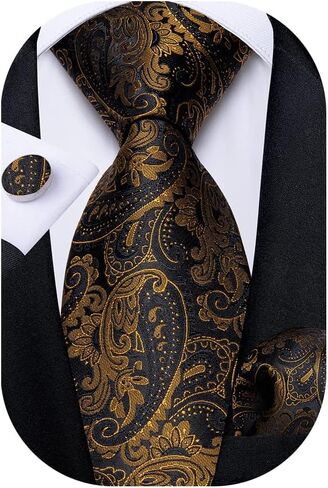 DiBanGu Paisley Mens Tie Set Silk Woven Jacquard Necktie and Pocket Square Cufflinks Gift Set Formal Bussiness Regular Tie in Kuwait