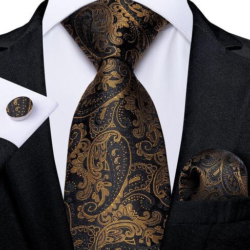 DiBanGu Paisley Mens Tie Set Silk Woven Jacquard Necktie and Pocket Square Cufflinks Gift Set Formal Bussiness Regular Tie in Kuwait